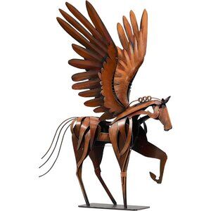 Horse Statue Décor Artwork 24" H Metal Pegasus Greek Flying Sculpture Brown2